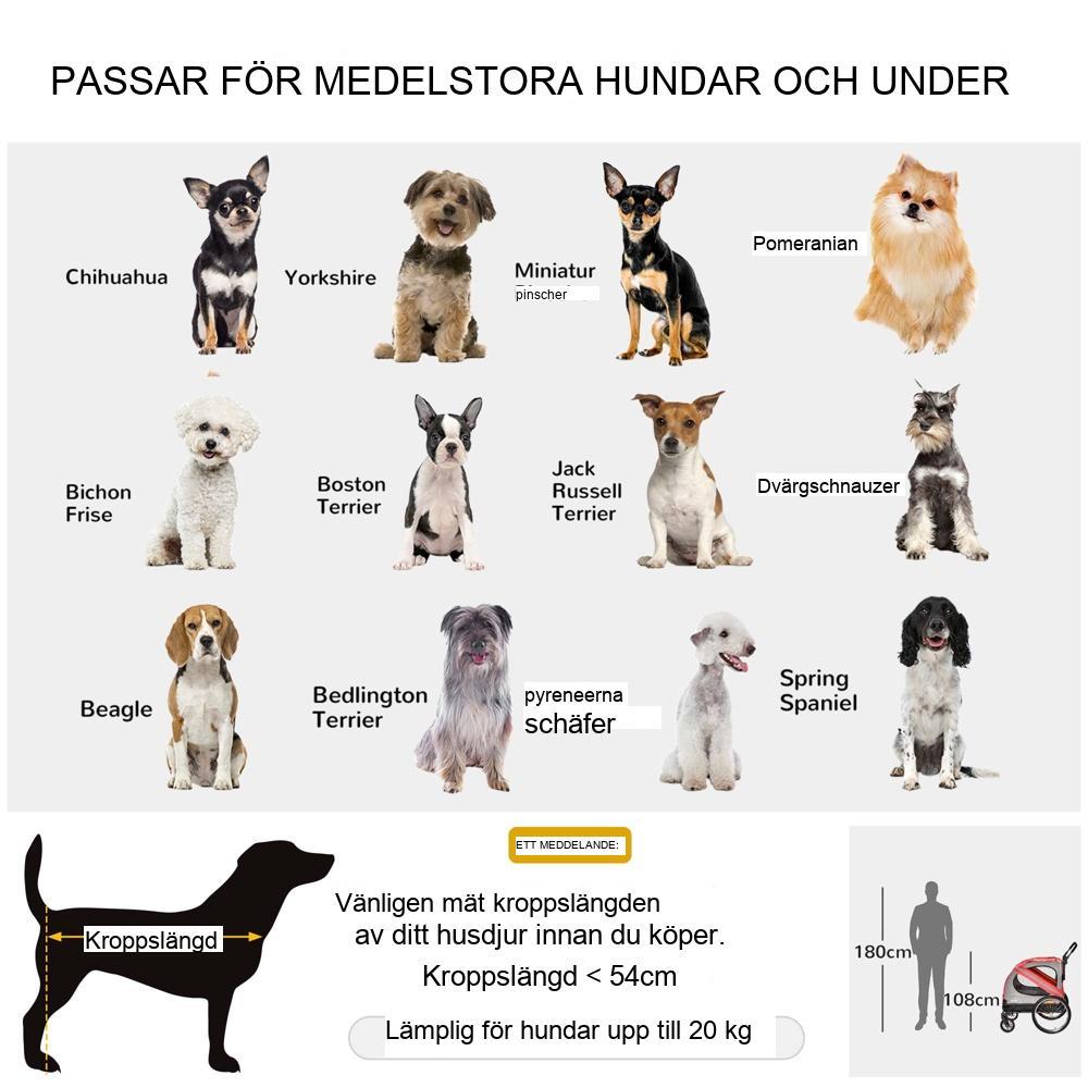 Multifunktionell 2-i-1 hundsläp och buggy för medelstora hundar, upp till 20 kg