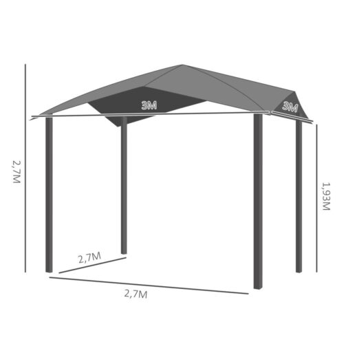 3x3m Grå trädgårdspaviljong Gazebo – UV-skyddstak för utomhusevenemang