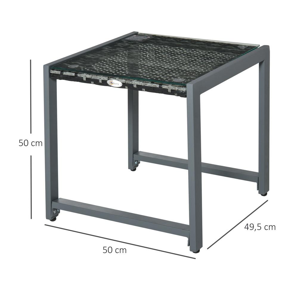 Modernt sidobord i aluminium och polyrattan med härdat glas för trädgårdsbalkongterrass