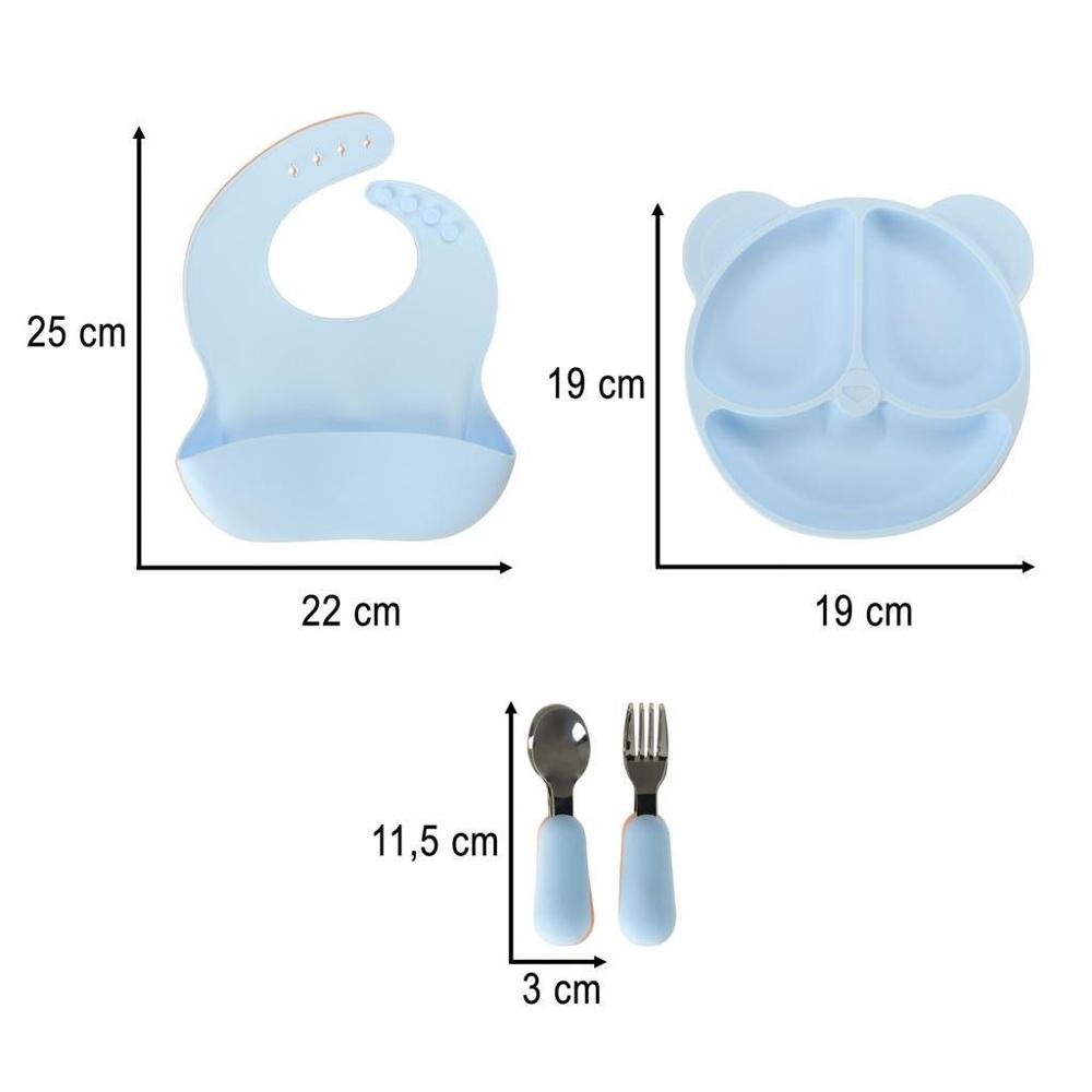 Blå silikon babyskålar med designtallrik för nallebjörn