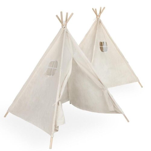 Indiska Tipi Wigwam lektält för barn – 135cm, linne och träkonstruktion