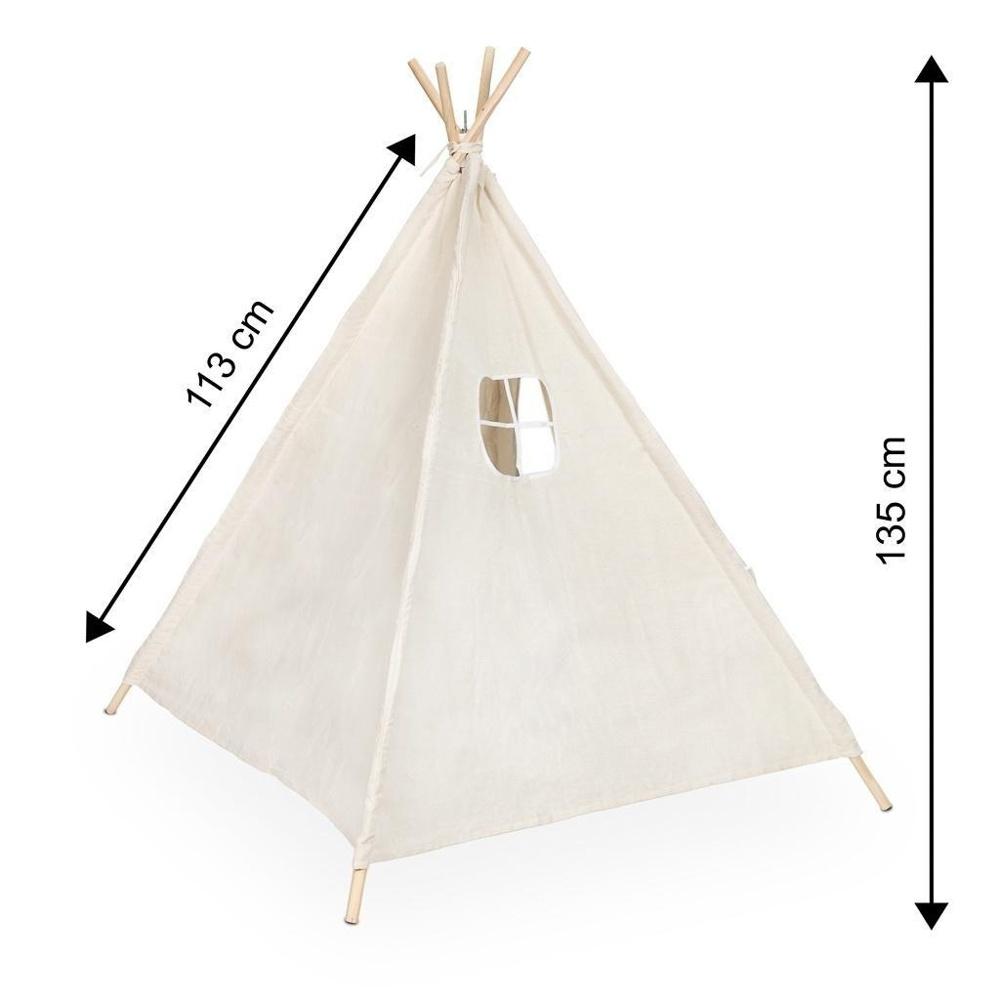 Indiska Tipi Wigwam lektält för barn – 135cm, linne och träkonstruktion