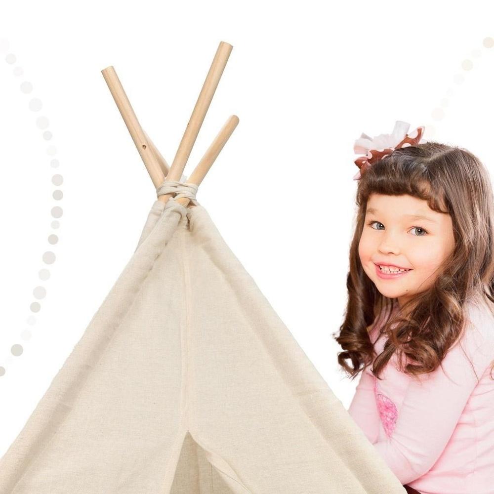 Indiska Tipi Wigwam lektält för barn – 135cm, linne och träkonstruktion