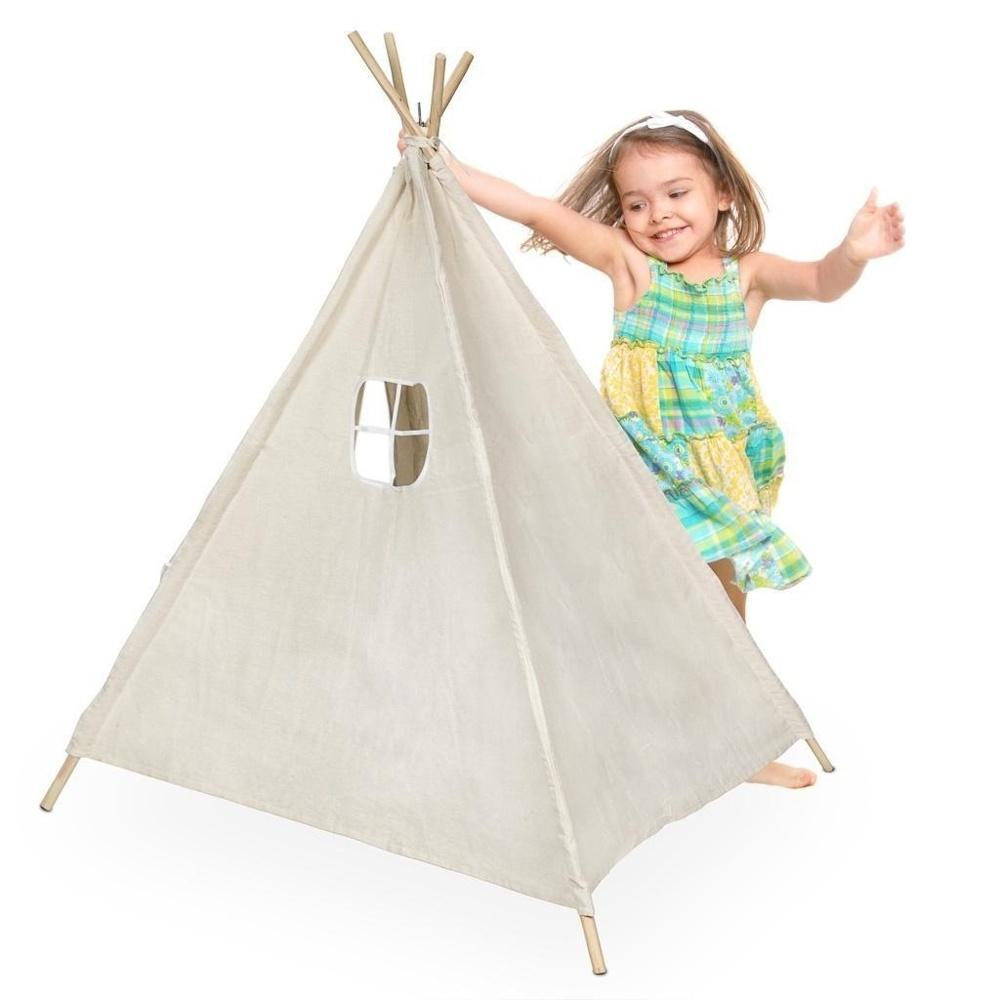 Indiska Tipi Wigwam lektält för barn – 135cm, linne och träkonstruktion