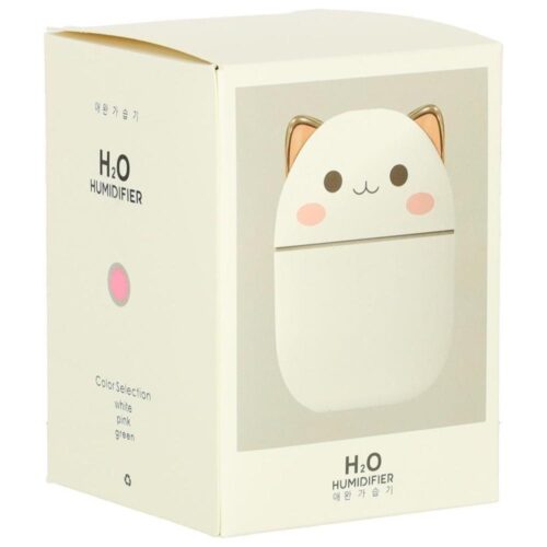 White Kitty USB luftfuktare och diffusor, 250 ml med konstant/intermittent dimma