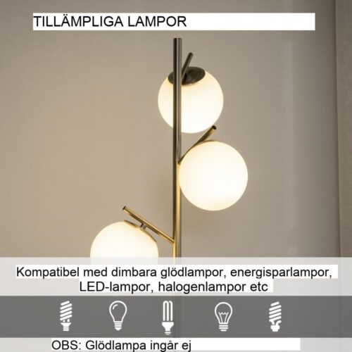 Modern 3-ljus golvlampa, silver och vit, 169cm, E27 sockel