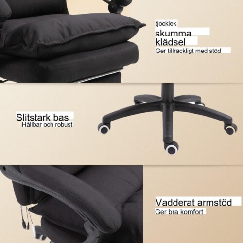 Ergonomisk massagestol med infällbart fotstöd och justerbar höjd