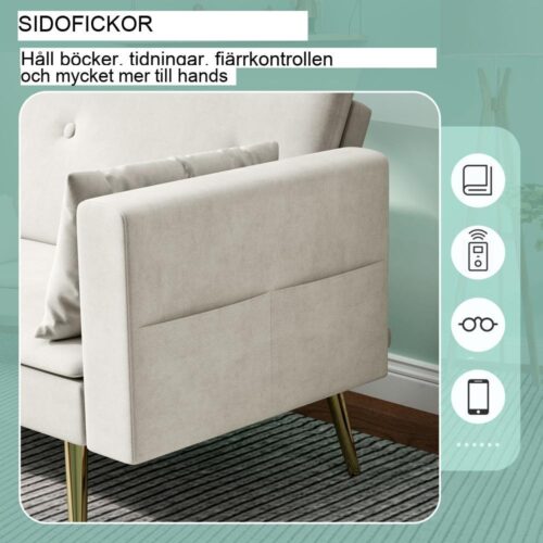 Justerbart ryggstöd Bäddsoffa, Dubbelsäng, Beige Velvet 2-Sits