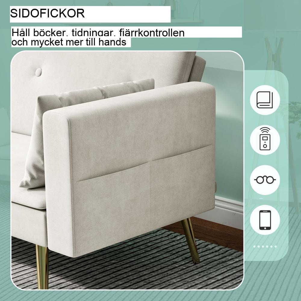 Justerbart ryggstöd Bäddsoffa, Dubbelsäng, Beige Velvet 2-Sits