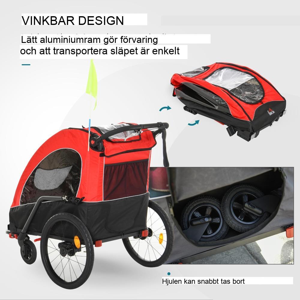 3-i-1 aluminium cykelvagn Jogger för 2 barn Säker och bekväm