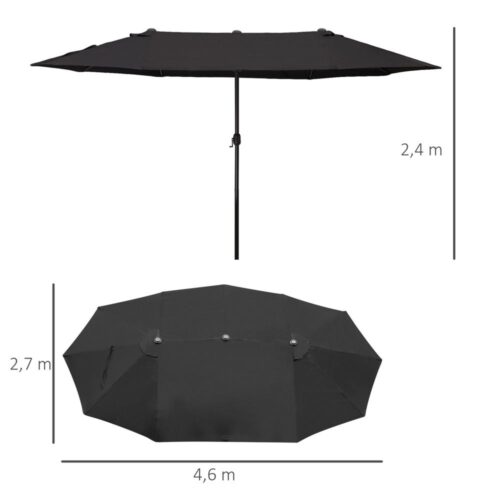 Dubbelt parasoll trädgårdsparaply, svart oval skärm med handvev – 9’x8’6″