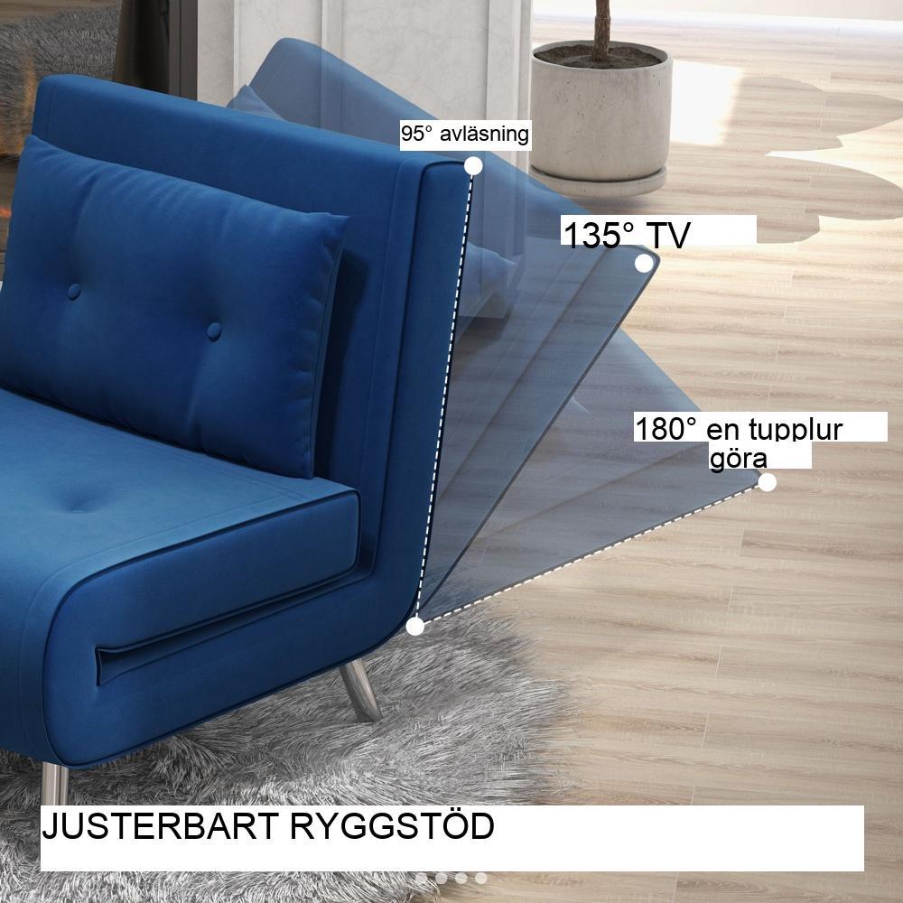 Blue Velvet Hopfällbar Bäddsoffa Stol Fåtölj Sleeper med kuddar 77x88x83cm