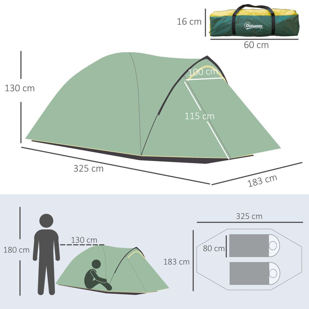 Rymligt 2-personers kupoltält, vattentätt och UV-skydd för camping och vandring