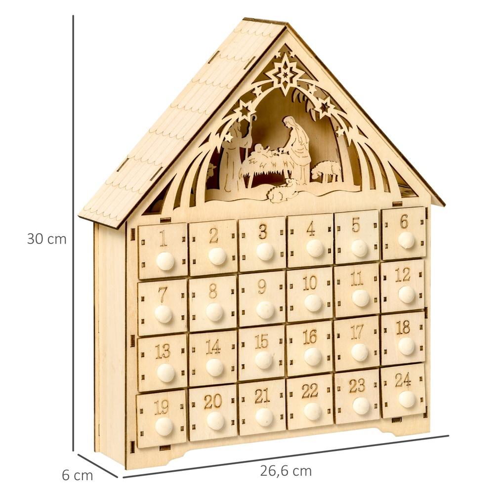 Trä LED jul adventskalender med julkrubba