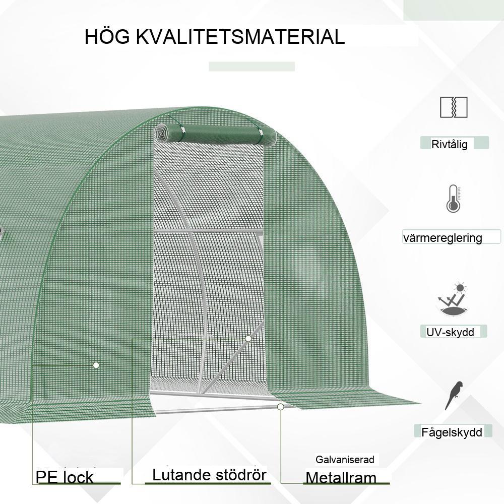 4,5x3m Walk-In-växthus med fönster och frostskydd