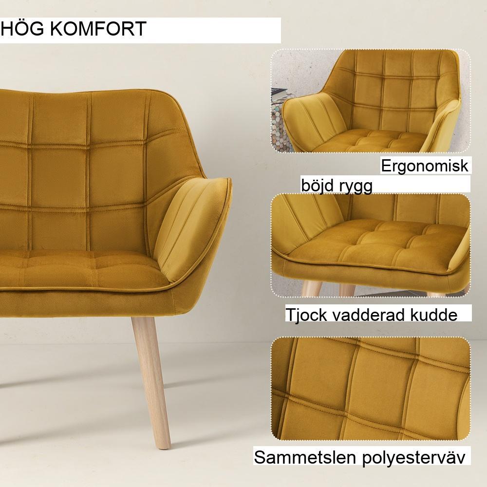 Scandinavian Velvet Wingback Stol med upphöjda ben – Gul