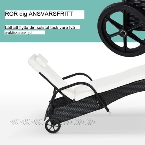 Svart mobil trädgårdsstol i polyrattan med justerbart ryggstöd och dyna