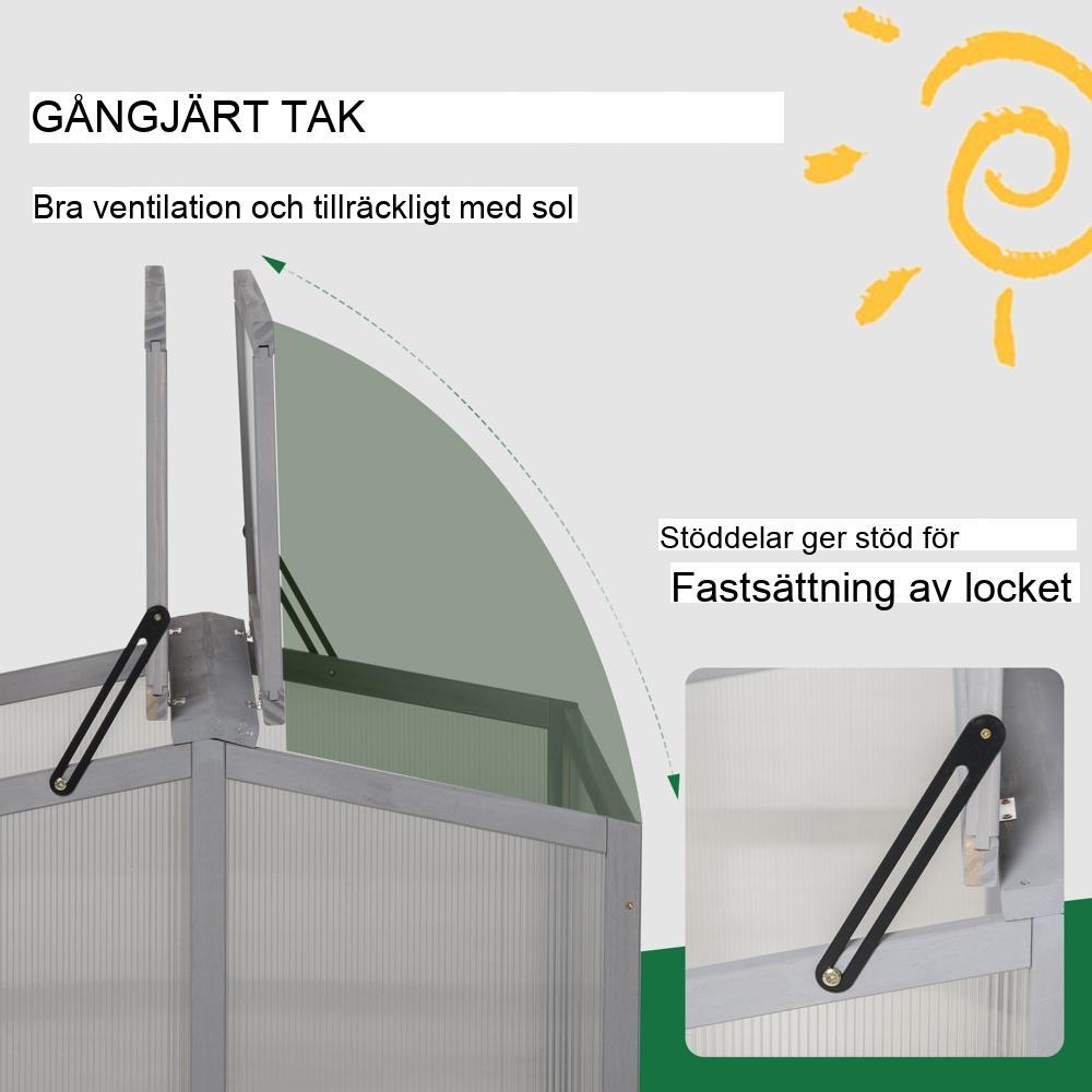Elegant träväxthus kall ram, 90x80cm, med polykarbonatpaneler