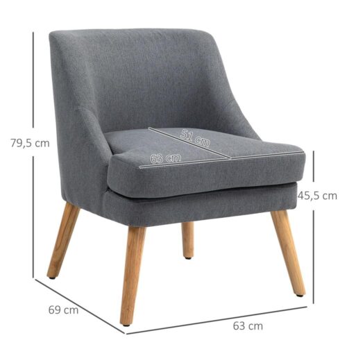 Scandinavian Linen Look Lounge Chair – Mörkgrå med armstöd