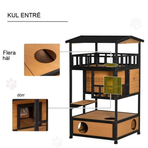 Yellow Fir Wood Cat House, 4 våningar med trappor, utomhus väderbeständig