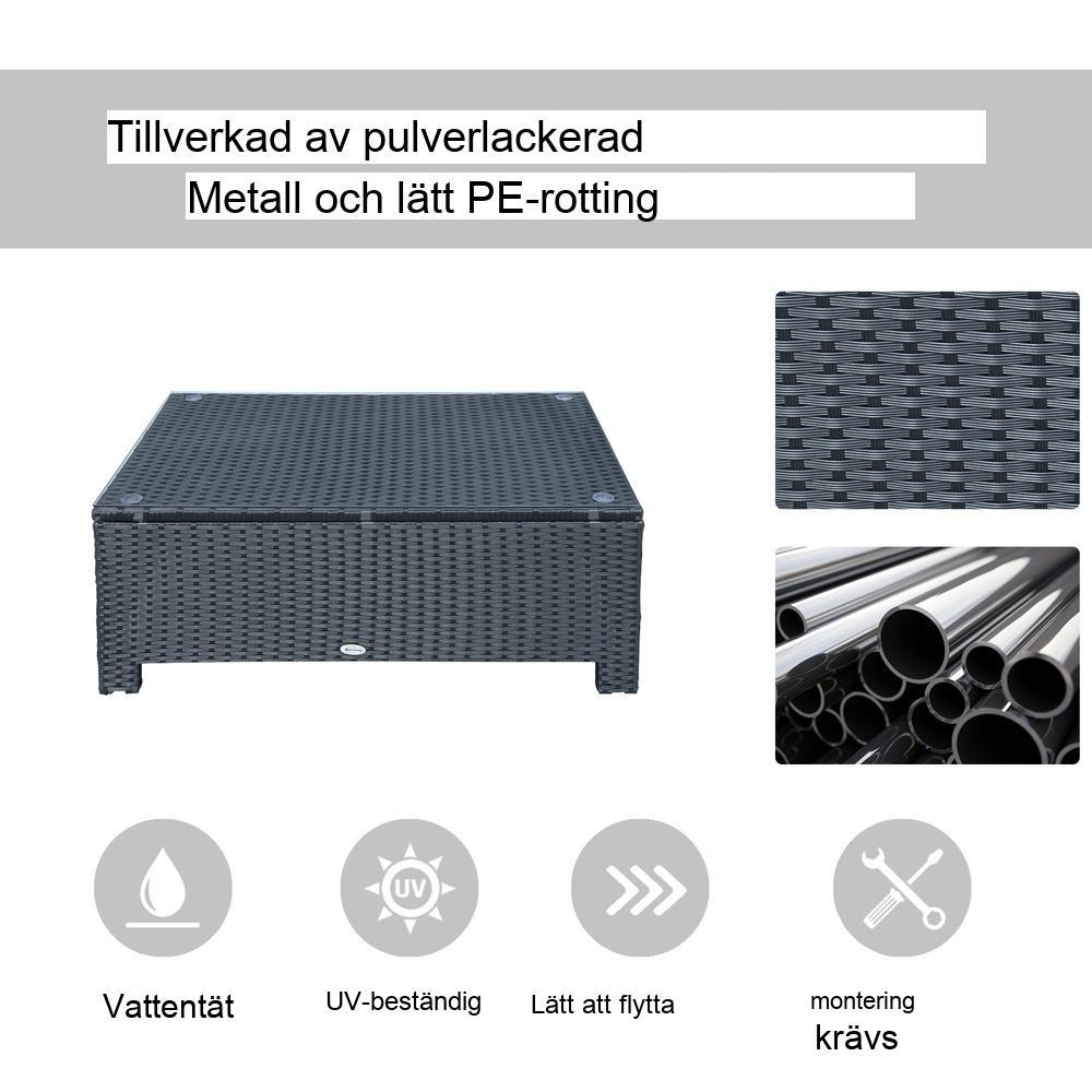 Trädgårdsbord i svart polyrattan – väderbeständig och robust med skiva i härdat glas