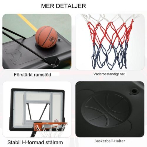 Justerbar basketbåge 260-310 cm med hjul för trädgårdslek