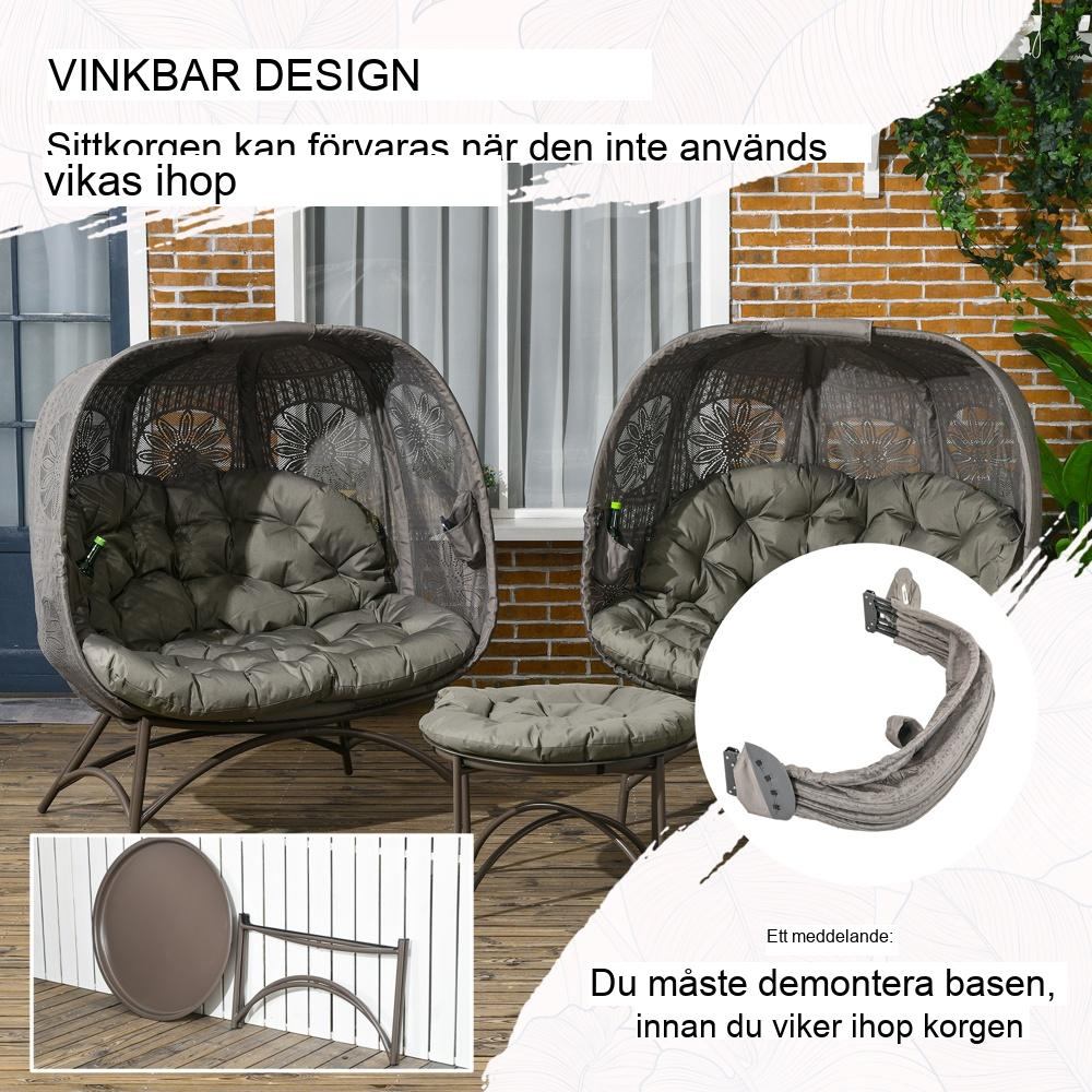 Sand Wicker Trädgårdsstolset med kuddar, hopfällbar design – Stålram