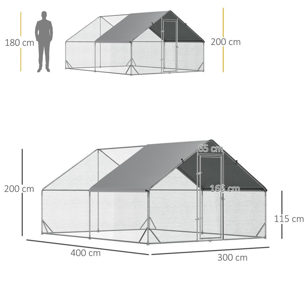 XXL hönshus med frigående hölje, skärmtak, stål 3x4x2m (8-12 kycklingar)