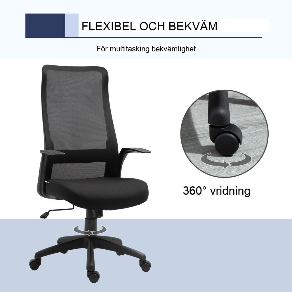 Ergonomisk kontorsstol i mesh, justerbar höjd, svart