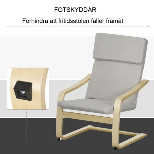 Klassisk loungestol i linne med fotpall och nackstöd – ljusgrå