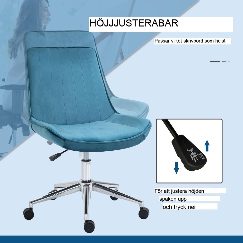 Blue Velvet ergonomisk kontorsstol Höjdjusterbar 360° rotation upp till 120 kg