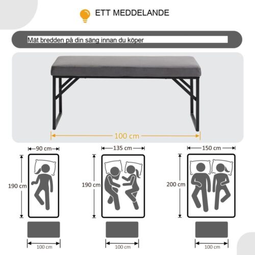 Sammetsklädd bänk, bekväma sittplatser för vardagsrummets entré – mörkgrå 115x46x49 cm