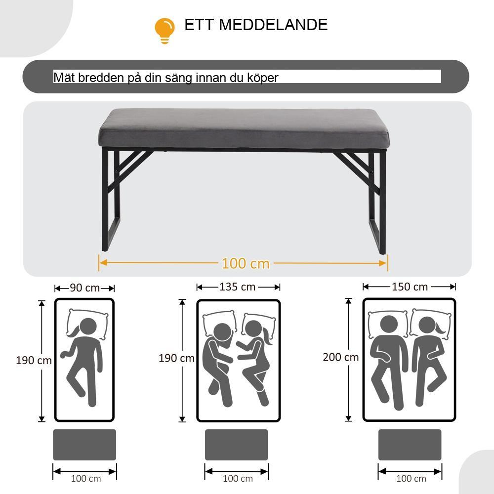 Sammetsklädd bänk, bekväma sittplatser för vardagsrummets entré – mörkgrå 115x46x49 cm