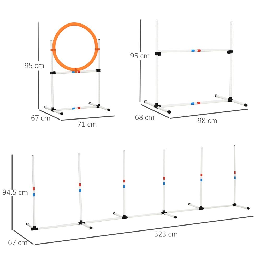 Dog Agility Set med höjdhoppare, hoppring och stavar – Vit/Gul