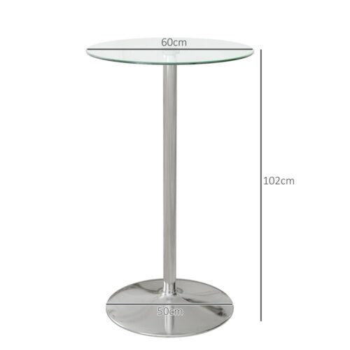 Modernt runt barbord med härdat glasskiva – Silverfinish, 60x60cm