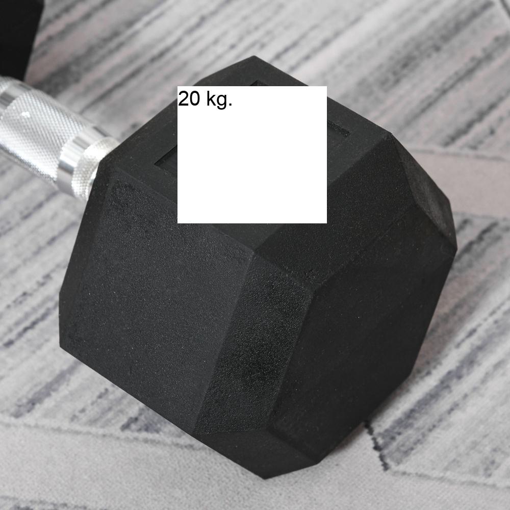 Hexagon Hantel, 20KG, Gjutjärn med Gummibeläggning, Svart