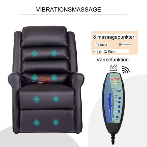 Elektrisk massagefåtölj med ståhjälp, värme och mugghållare