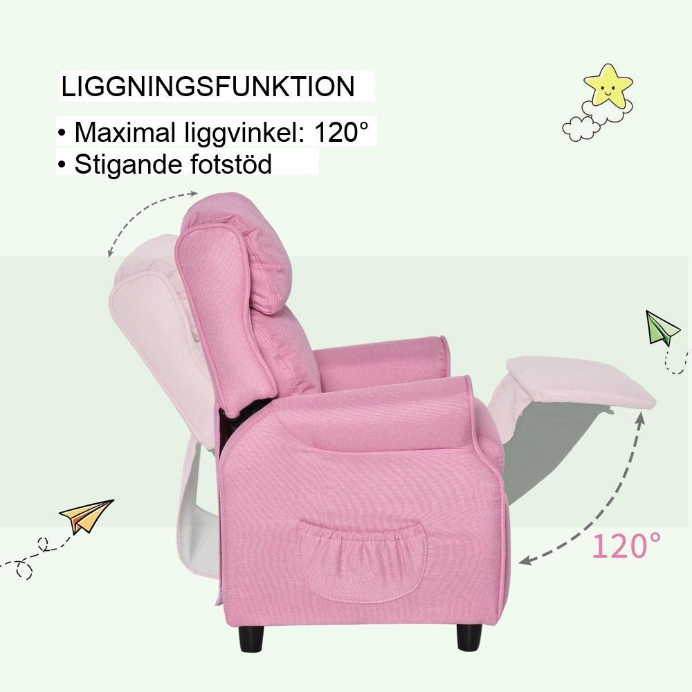 Rosa justerbar barnsoffa med fotstöd, mysig fåtölj för pojkar och flickor (3-5 år)