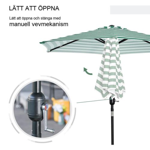 Green Stripe Garden Paraply – Justerbart uteplatsparaply, stålram, Ø2,3m