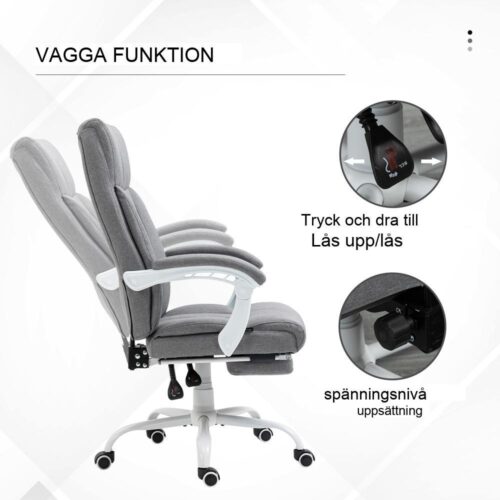 Ergonomisk kontorsstol med justerbart ryggstöd och fotstöd, höjdjusterbar