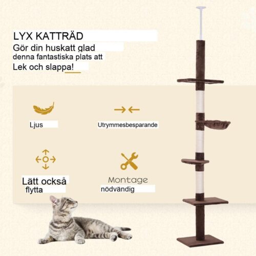 Kattträd med justerbar höjd med sisalskrapstolpar – brun