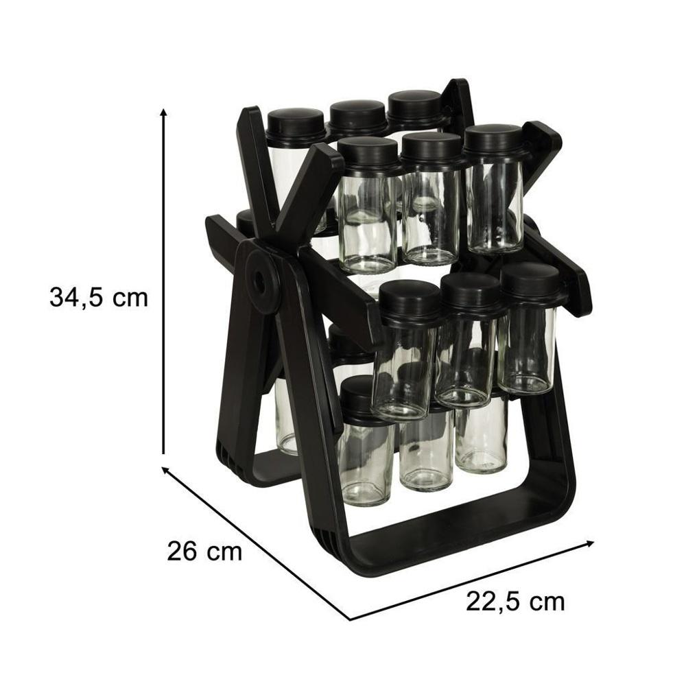 Roterande kryddorganisatör med 18 glasbehållare och stativ