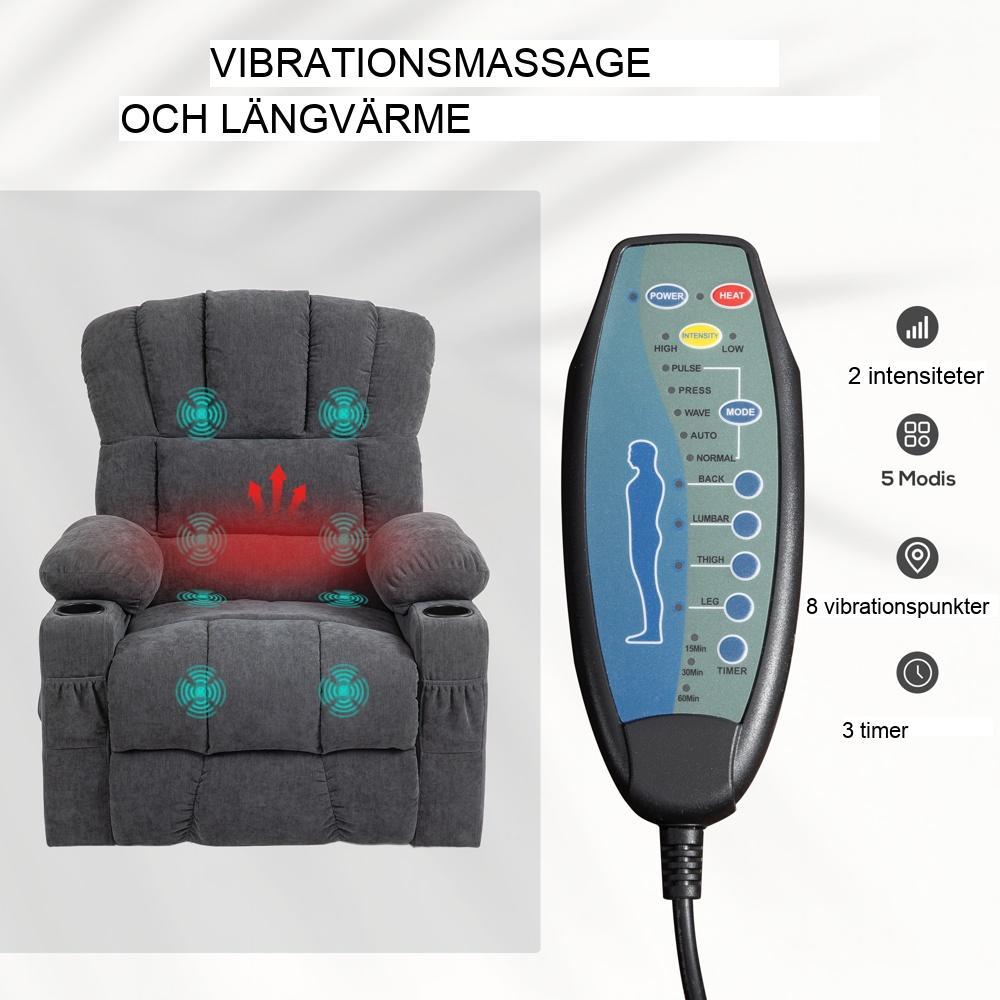 Elektrisk massagefåtölj med uppresningshjälp och värme