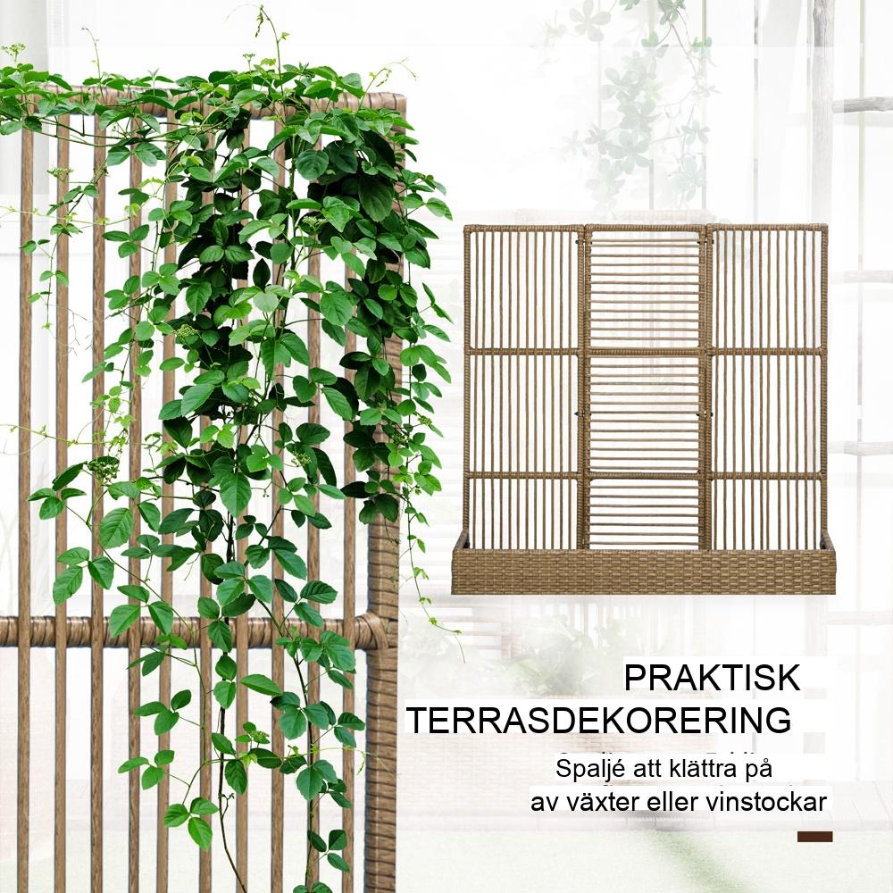 Upphöjd trädgårdssäng i polyrattan med spaljé, 103x103cm utomhusplanterare