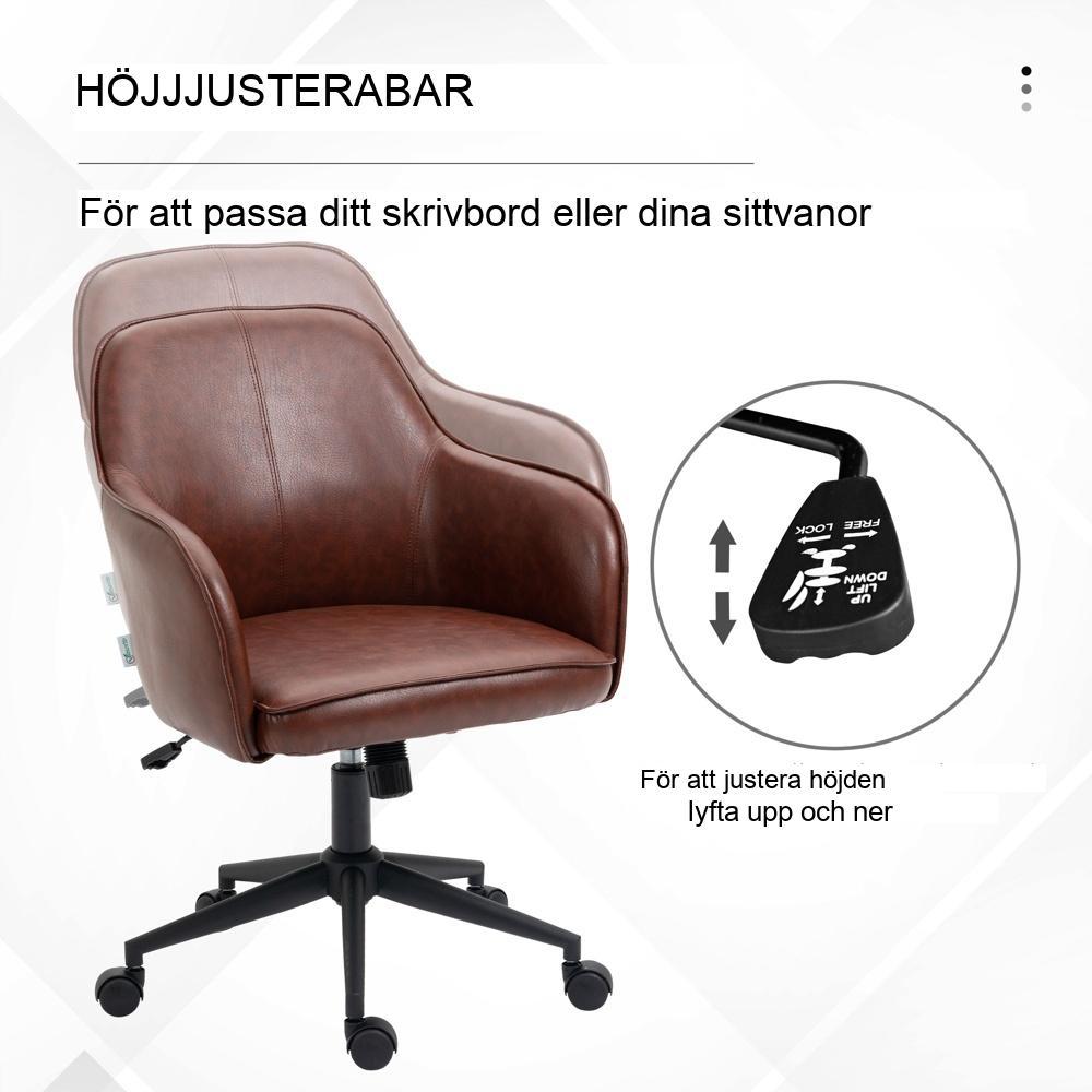 Brun gungkontorsstol, höjdjusterbar, 120 kg kapacitet