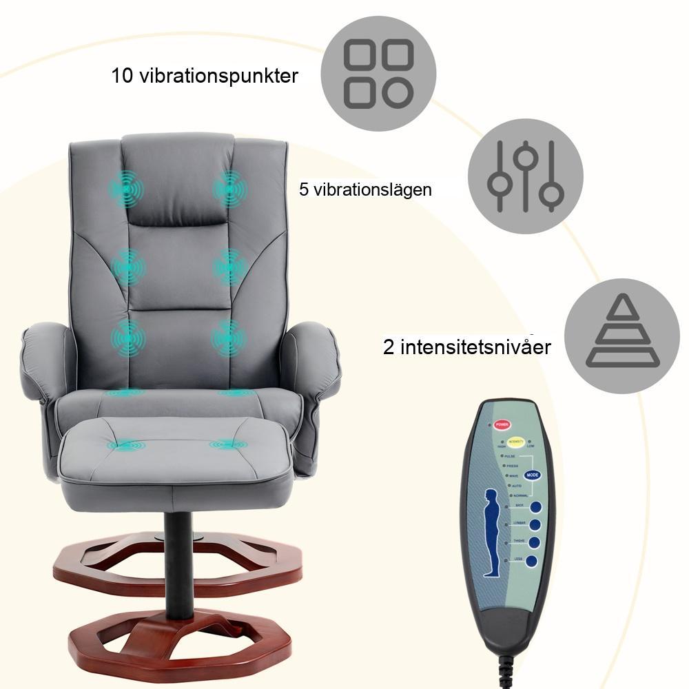 Mörkgrå massagestol med pall, liggande och 360° rotation