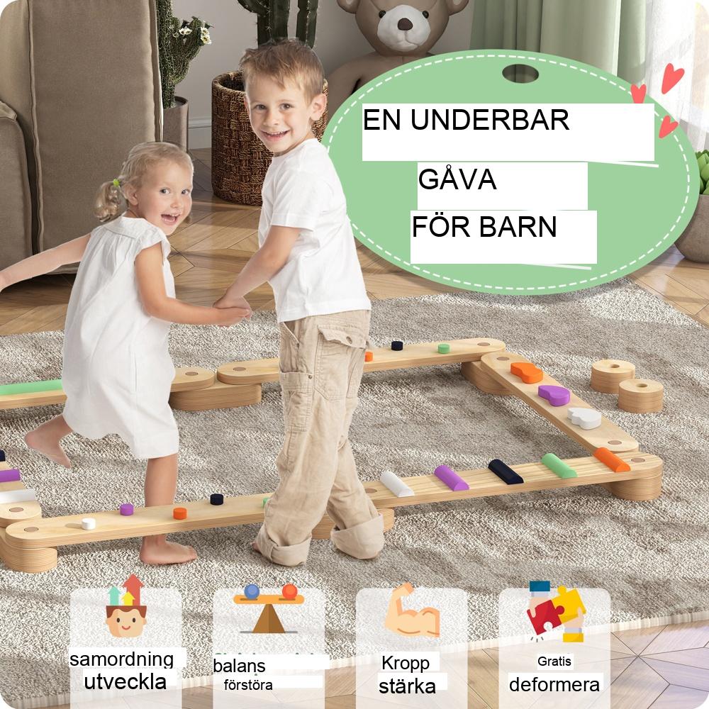 Balansstång i trä för barn, Montessori-leksak för koordination och nöje (åldrar 3-8)