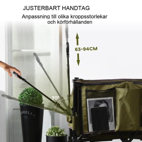 Hopfällbar vagn med justerbart handtag, 120 kg kapacitet, grön