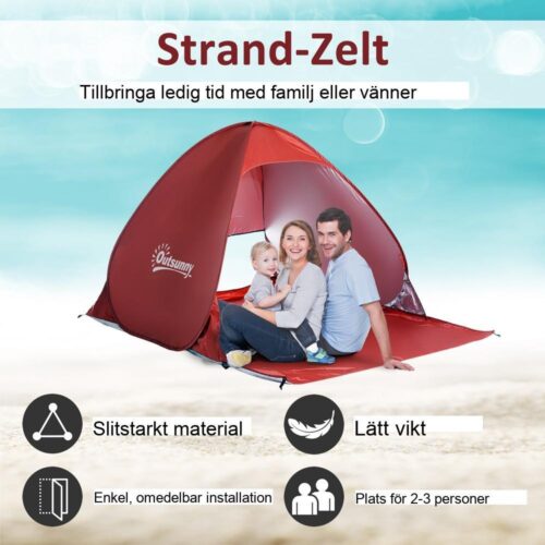 Snabbuppsättning Red Beach Tent Shelter för 2-3 personer