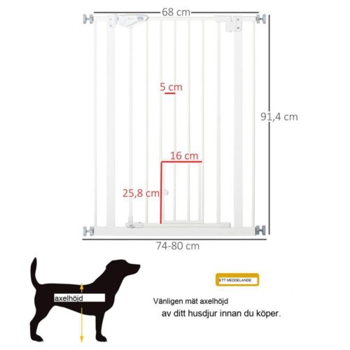 Automatisk stängning av hund- och babygrind, 74-80cm, ingen borrning, trappsäkerhet